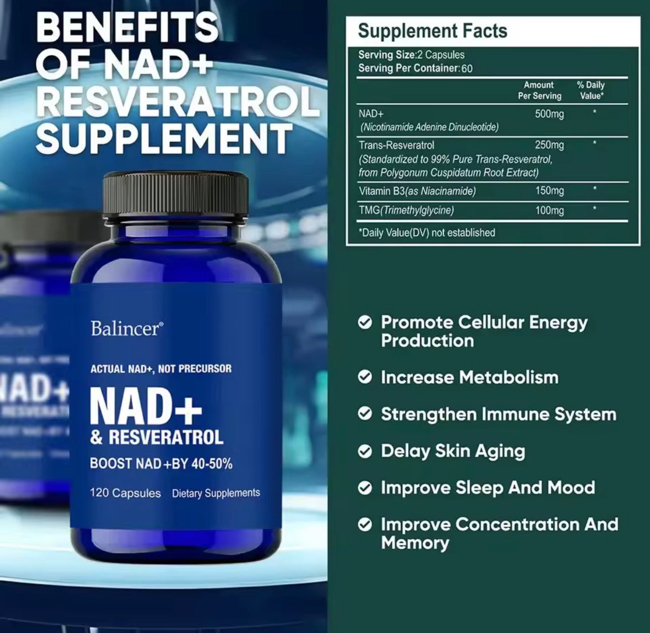 NAD+ and Resveratrol Supplement