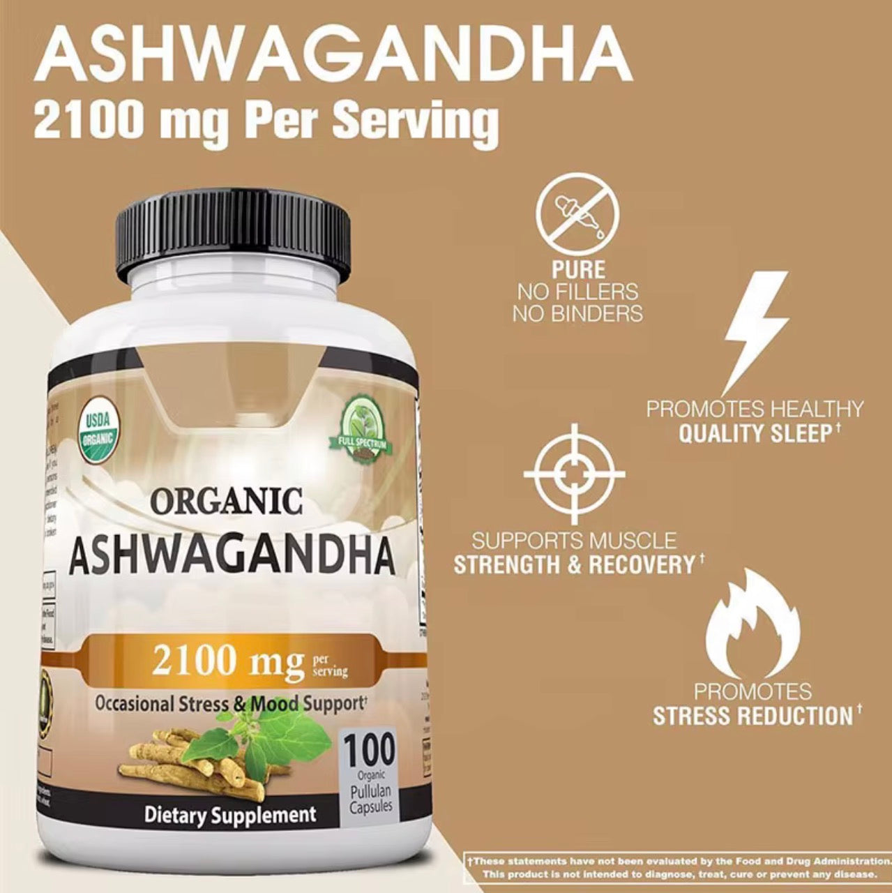 Organic Ashwagandha 2100mg -100 capsules