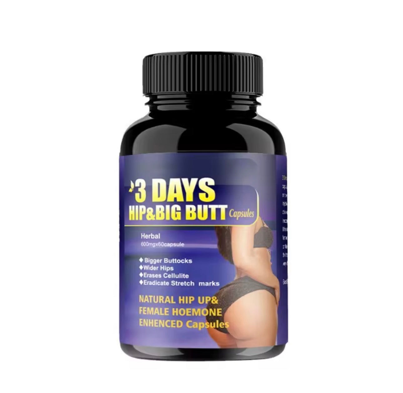 3 Days Hip & Big Butt Capsules, Natural Hip Up & Female Hoemone Enhenced Herbal Supplements, 60 Count