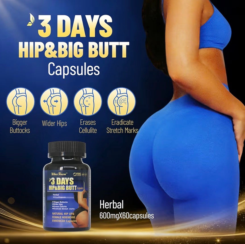 3 Days Hip & Big Butt Capsules, Natural Hip Up & Female Hoemone Enhenced Herbal Supplements, 60 Count