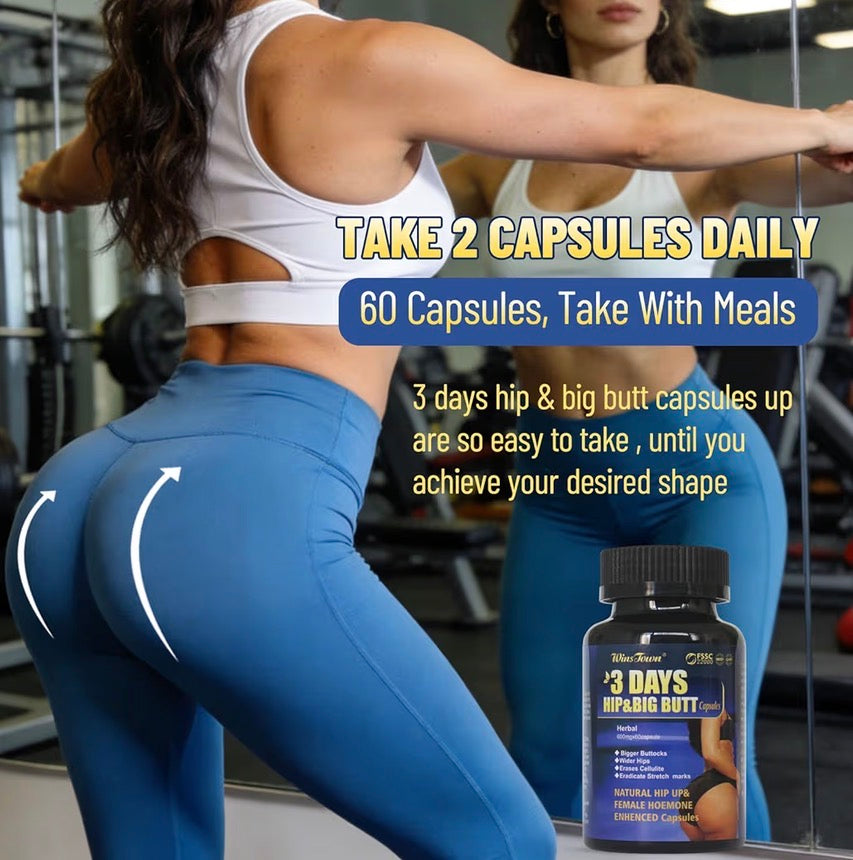 3 Days Hip & Big Butt Capsules, Natural Hip Up & Female Hoemone Enhenced Herbal Supplements, 60 Count